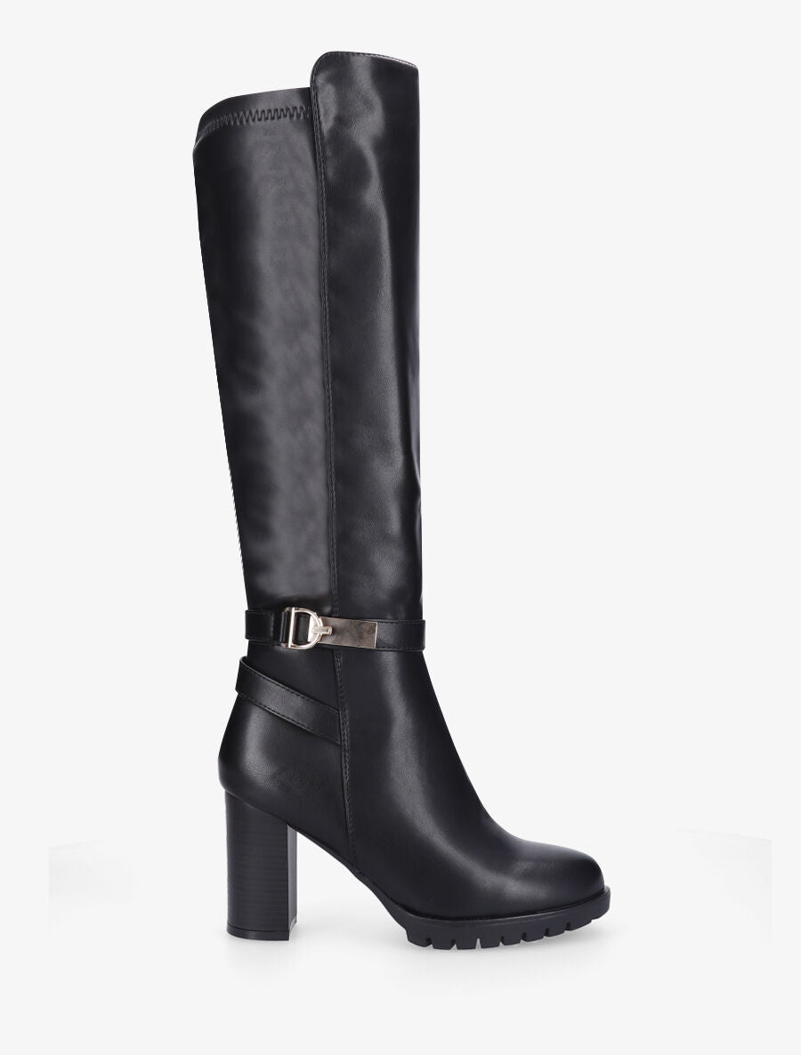 Bottes en simili à talon et boucle - Noir - 1