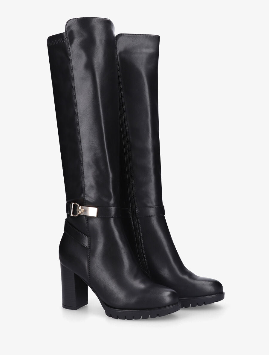 Bottes en simili à talon et boucle - Noir - 4
