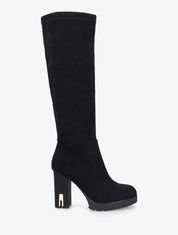 Bottes en suédine à talon et plateforme - Noir - 1