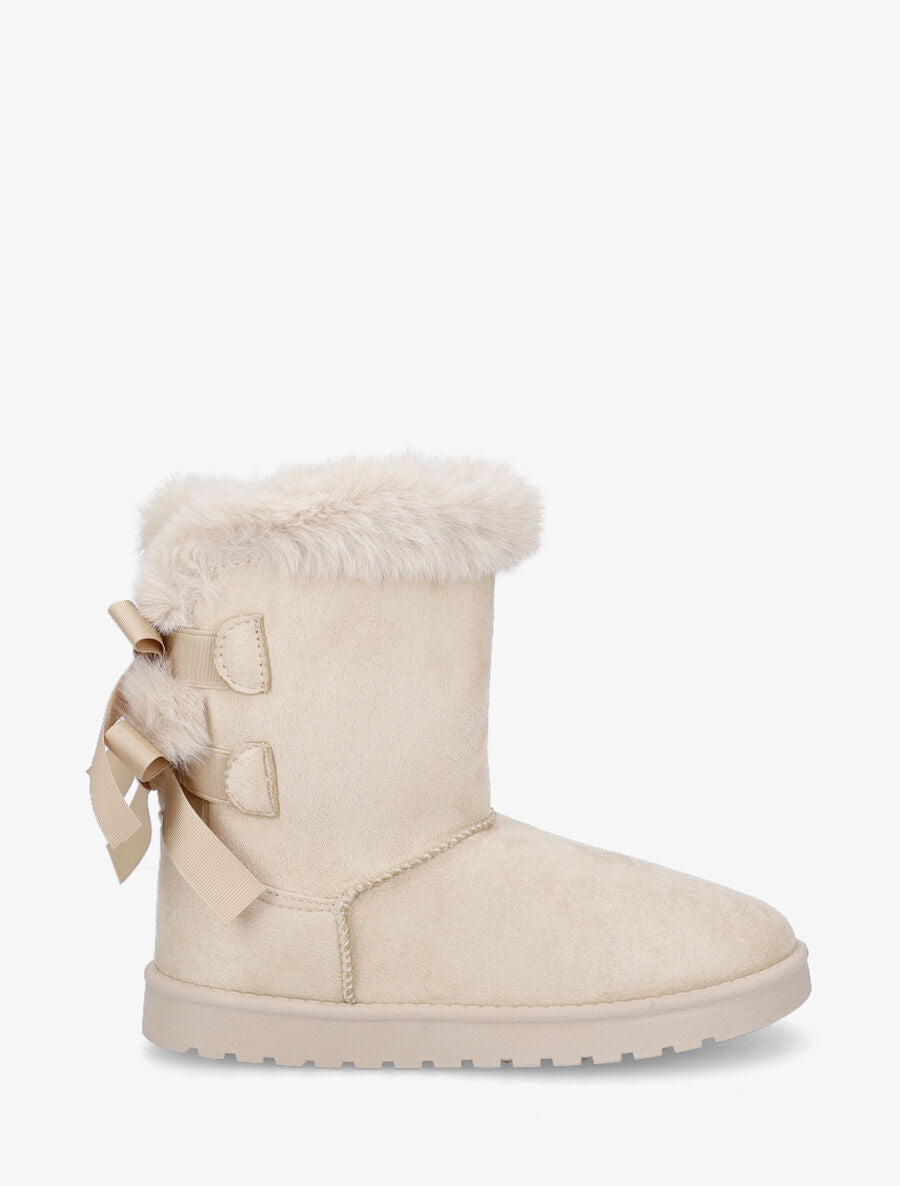 Bottines montantes fourrées à noeud - Beige - 5