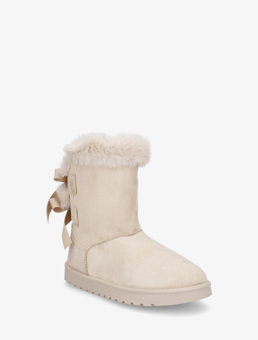 Bottines montantes fourrées à noeud - Beige - 2