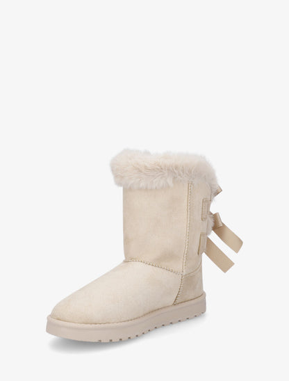 Bottines montantes fourrées à noeud - Beige - 3