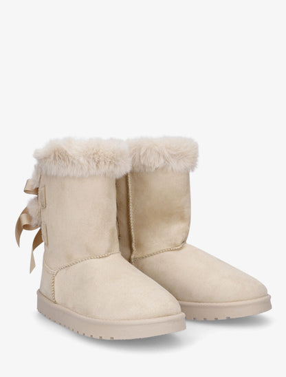 Bottines montantes fourrées à noeud - Beige - 4