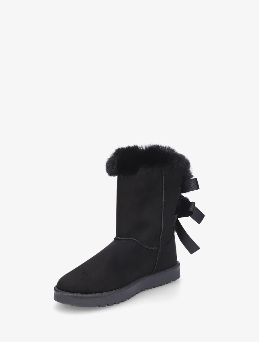 Bottines montantes fourrées à noeud - Noir - 3