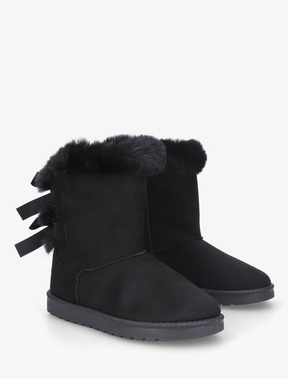 Bottines montantes fourrées à noeud - Noir - 4