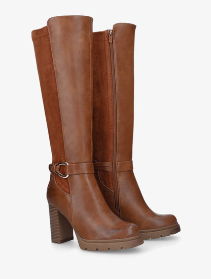 Bottes à talon haut et boucle bi-matière - Camel - 4