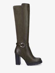 Bottes à talon haut et boucle bi-matière - Kaki - 1