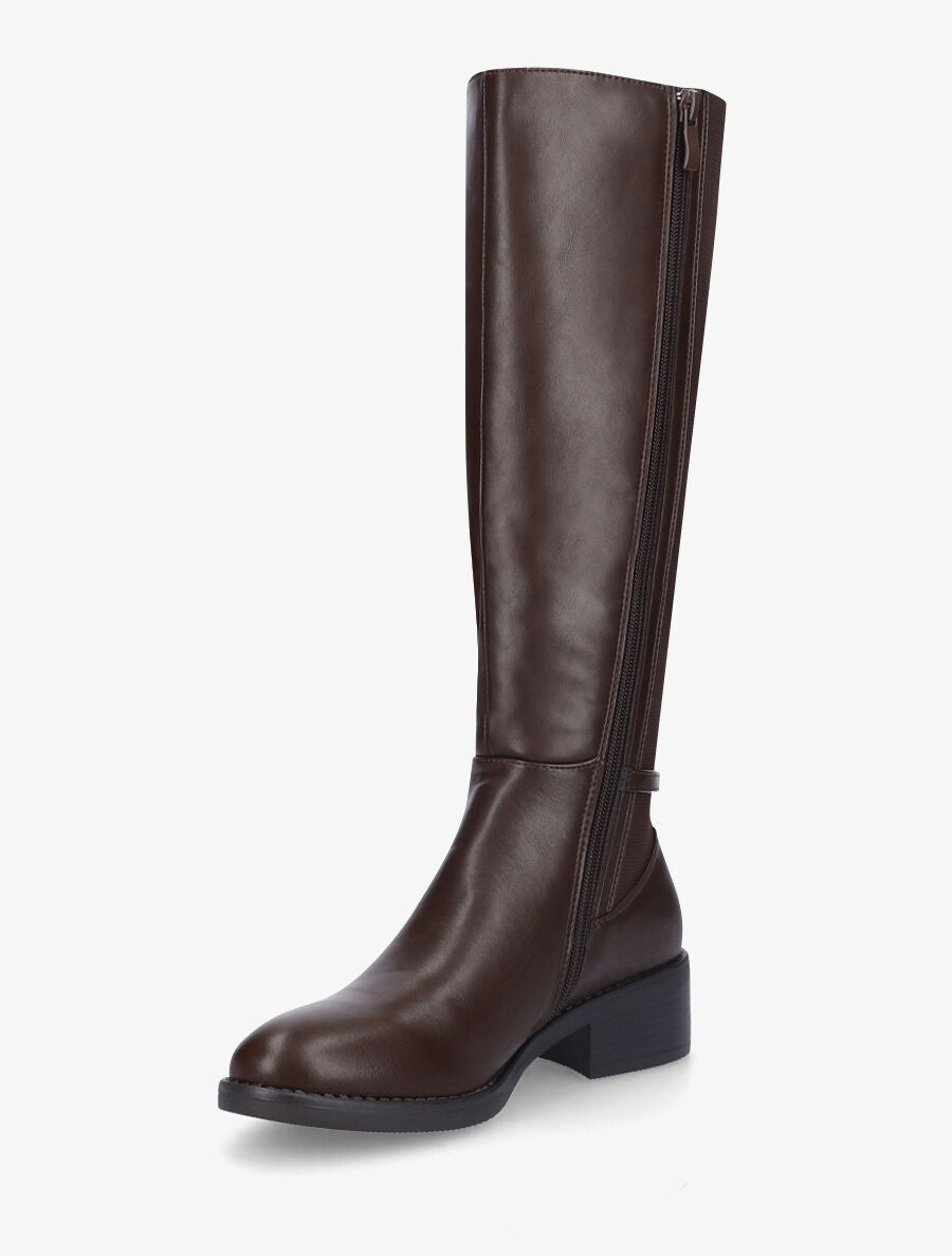 Bottes unies élastiquées sanglé - Marron - 3