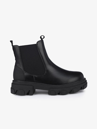 Bottines en simili et contrefort uni - Noir - 2