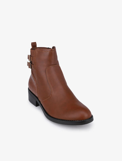 Bottines à sangles et imprimé croco - Camel - 3