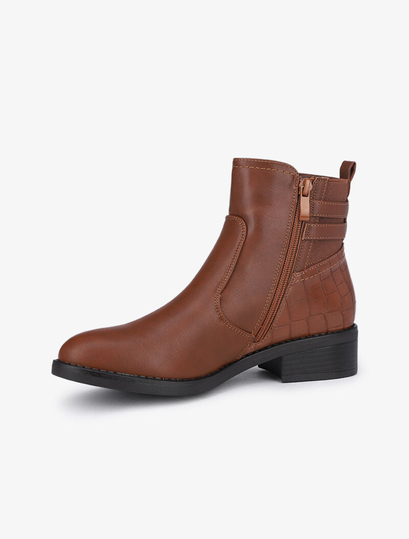 Bottines à sangles et imprimé croco - Camel - 4