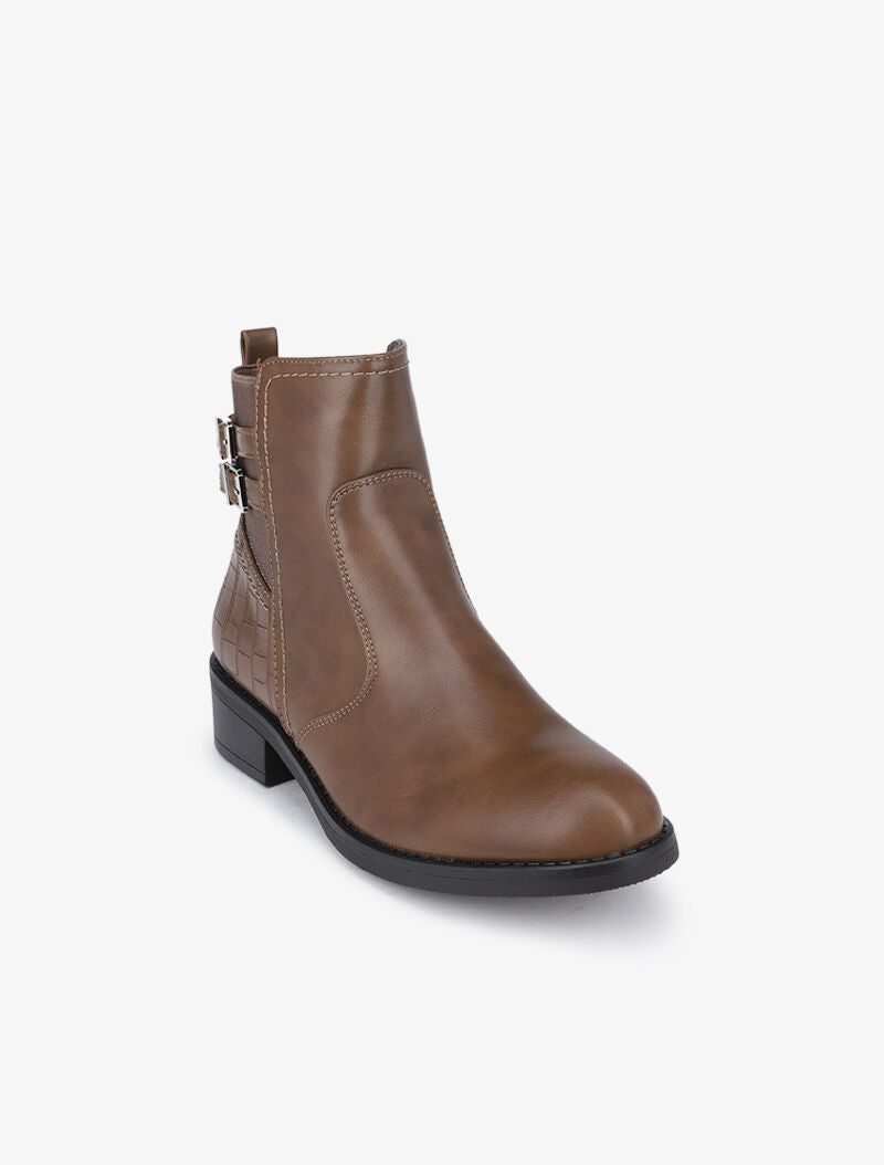 Bottines à sangles et imprimé croco - Marron - 3