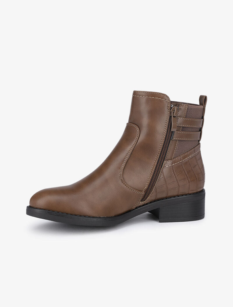 Bottines à sangles et imprimé croco - Marron - 4