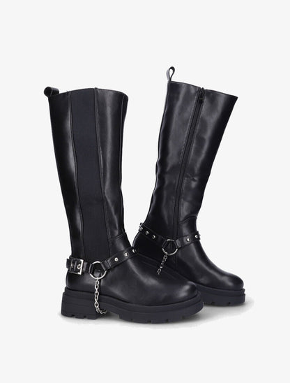 Bottes à bride amovible ornée de clous et chaîne dorée - Noir - 5
