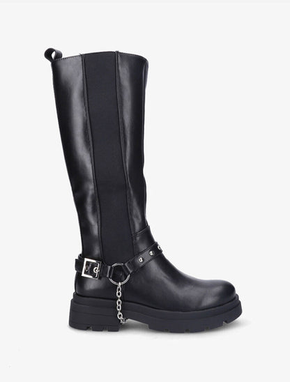 Bottes à bride amovible ornée de clous et chaîne dorée - Noir - 2