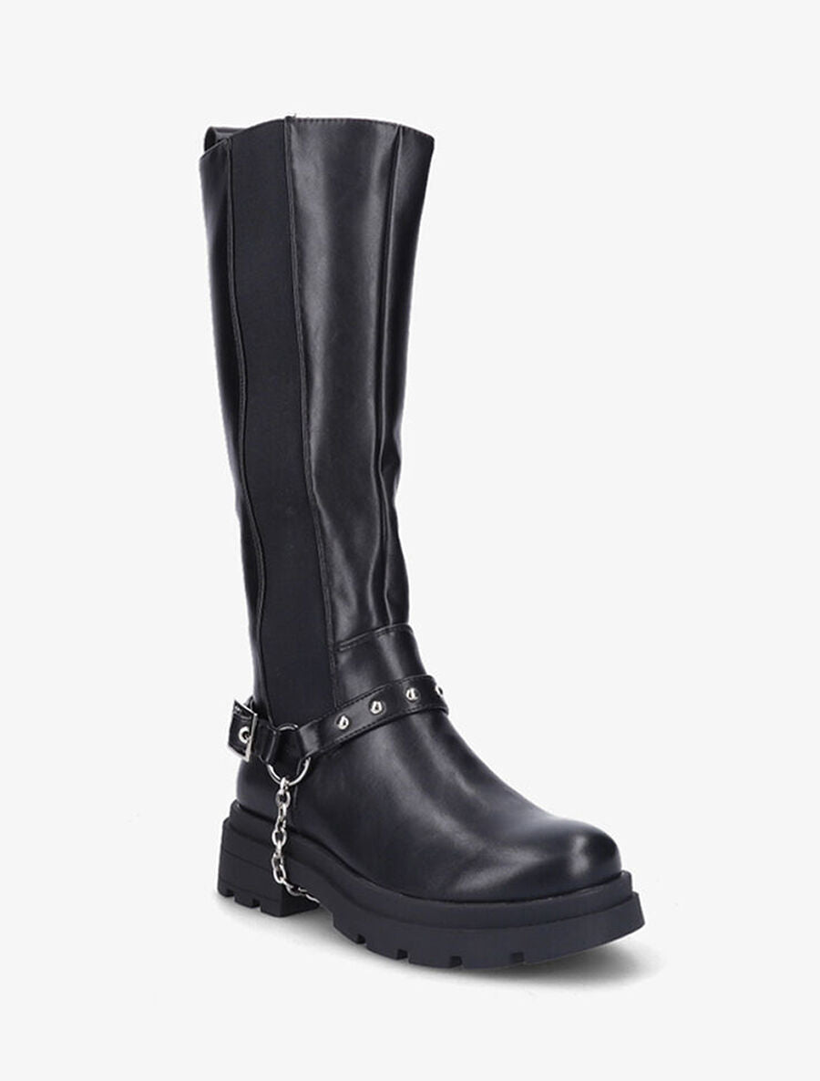 Bottes à bride amovible ornée de clous et chaîne dorée - Noir - 3
