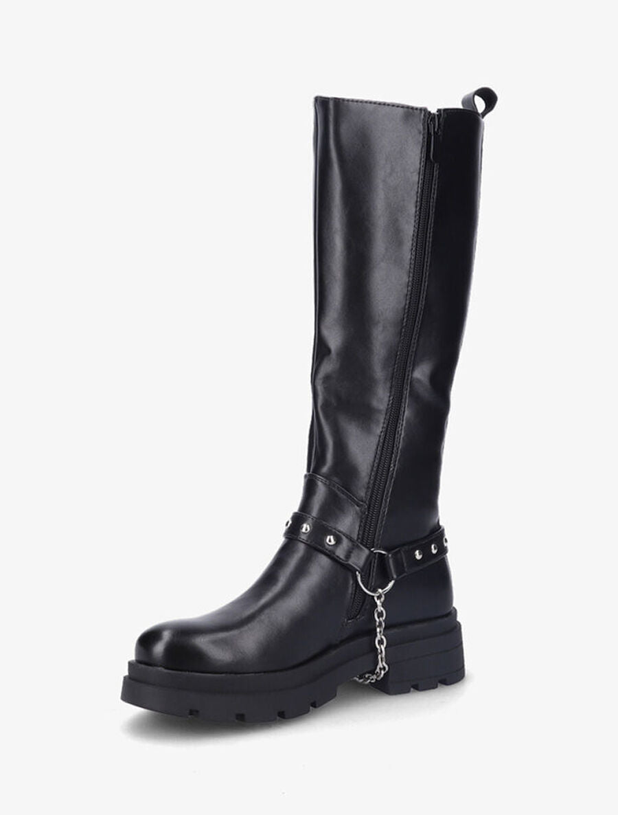 Bottes à bride amovible ornée de clous et chaîne dorée - Noir - 4