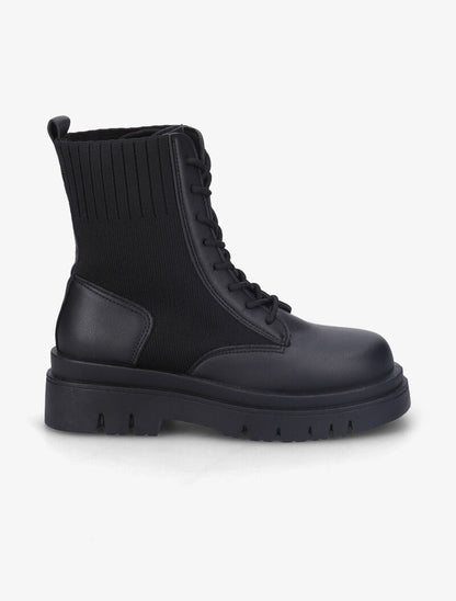 Bottines à lacets en simili et tissu - Noir - 2