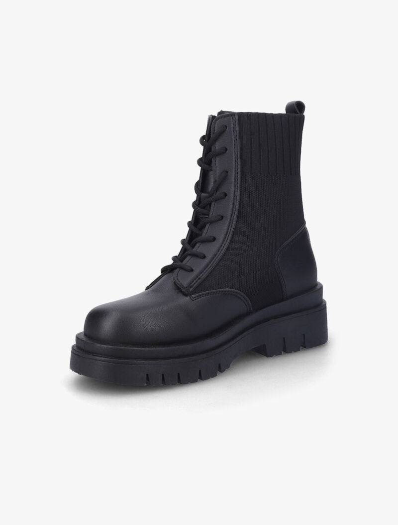 Bottines à lacets en simili et tissu - Noir - 4