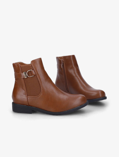 Bottines plates à sangles à détail métallique - Camel - 5