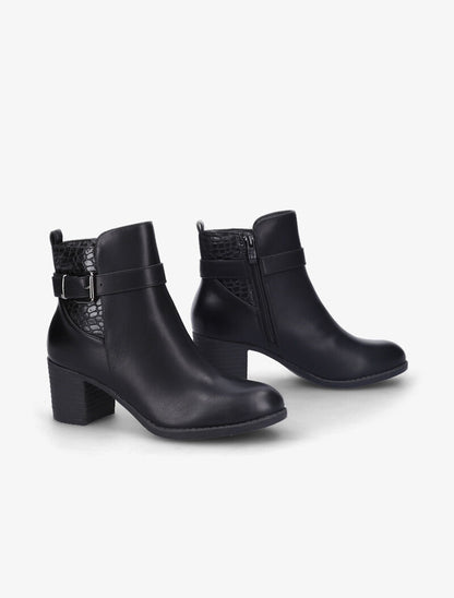 Bottines à talon à détail effet croco - Noir - 1