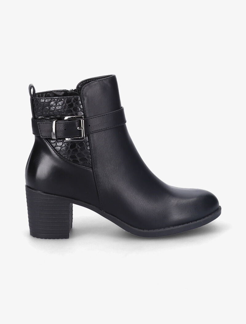 Bottines à talon à détail effet croco - Noir - 2