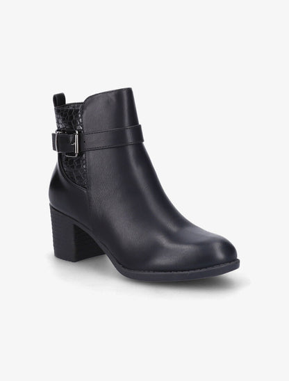 Bottines à talon à détail effet croco - Noir - 3