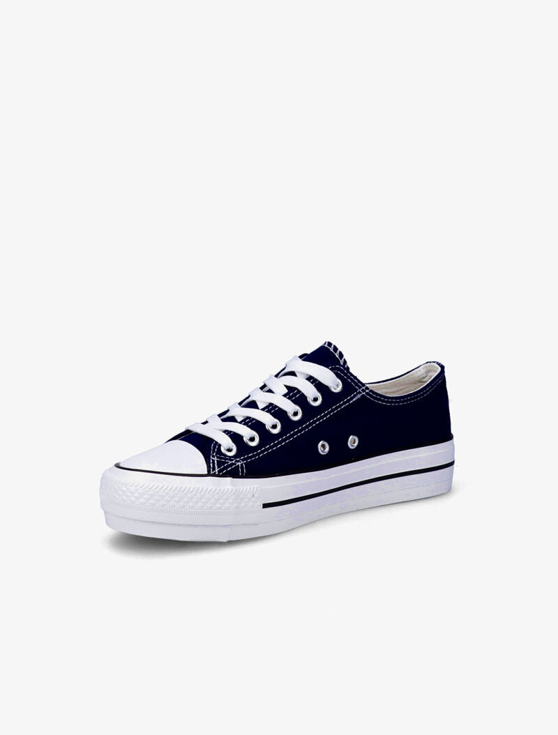 Tennis basses en toile à semelles compensées - Bleu marine - 4