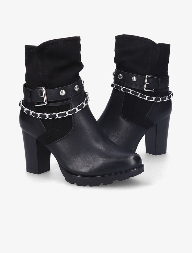Bottines à talon et brides stylisées - Noir - 1