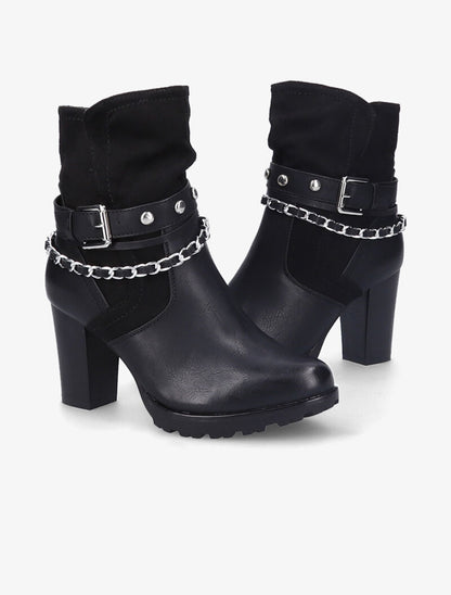 Bottines à talon et brides stylisées - Noir - 1