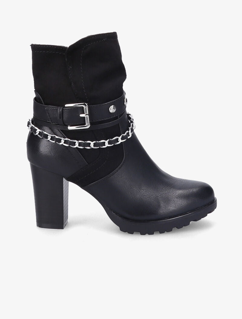 Bottines à talon et brides stylisées - Noir - 2