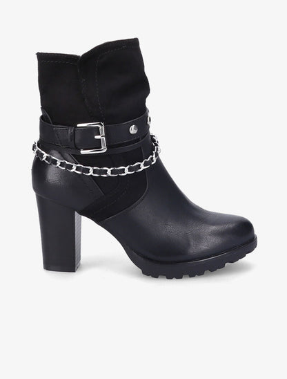 Bottines à talon et brides stylisées - Noir - 2