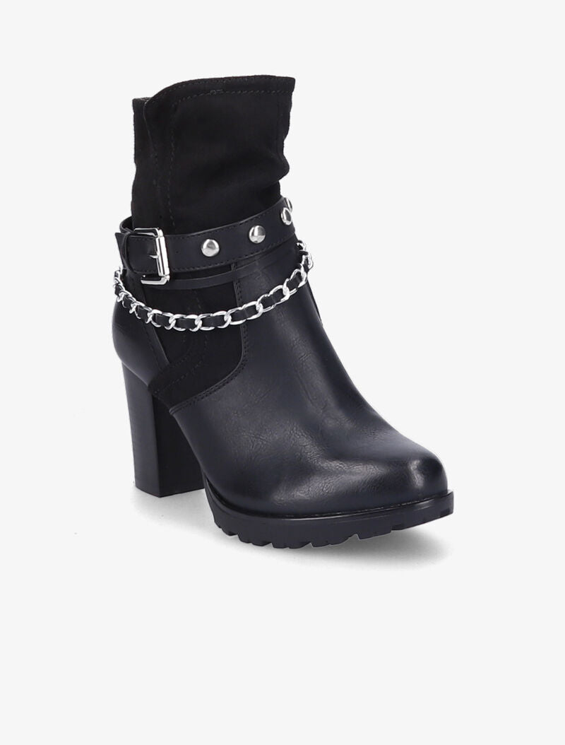 Bottines à talon et brides stylisées - Noir - 3