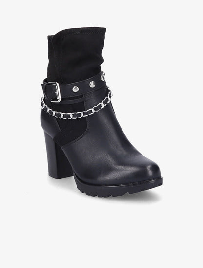 Bottines à talon et brides stylisées - Noir - 3