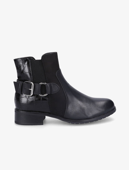 Bottines bi-matière à sangle style chaîne - Noir - 1