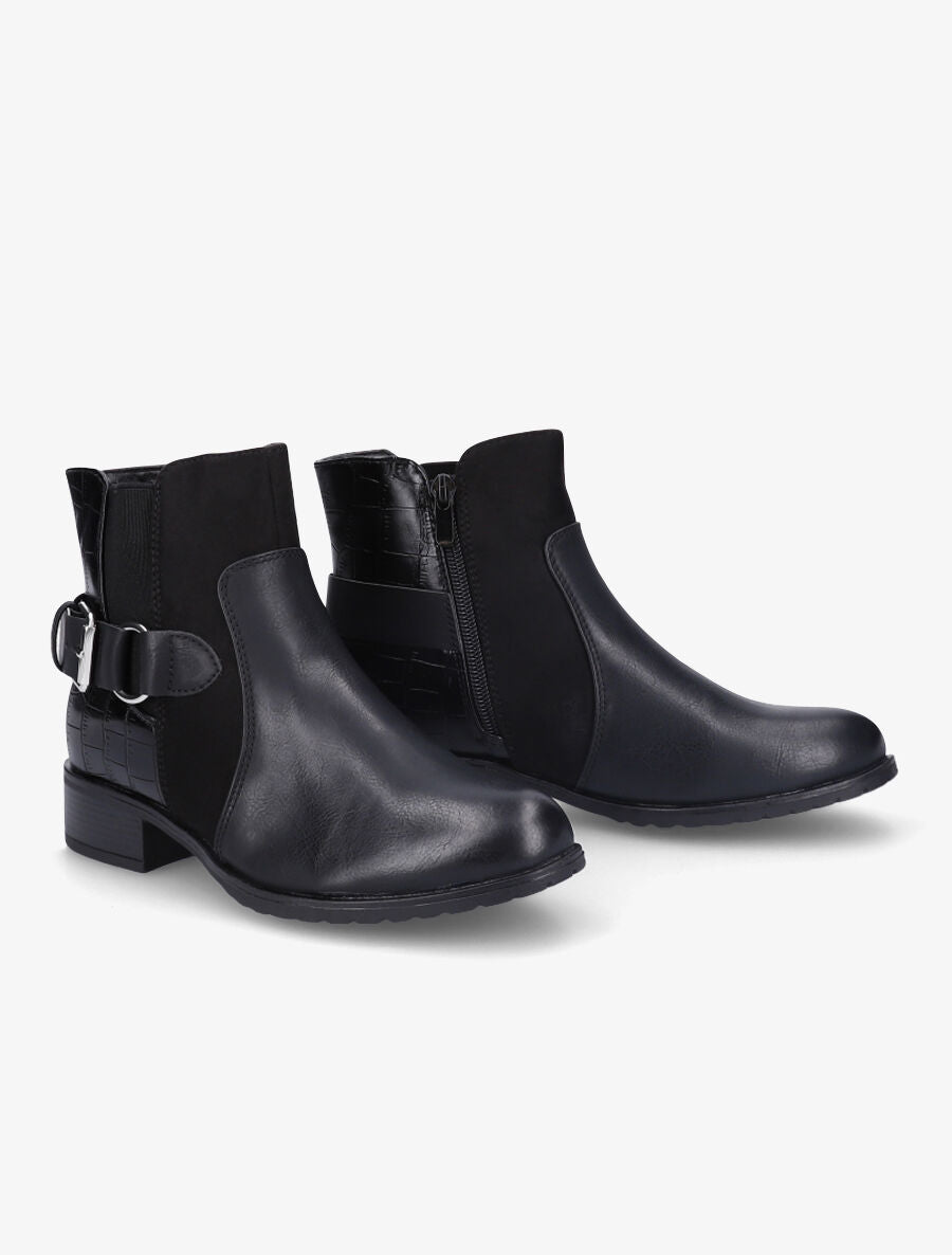 Bottines bi-matière à sangle style chaîne - Noir - 4