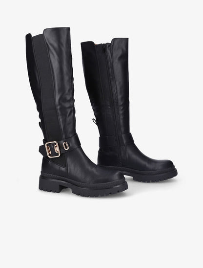 Bottes style motard à sangles à boucle carrée - Noir - 1
