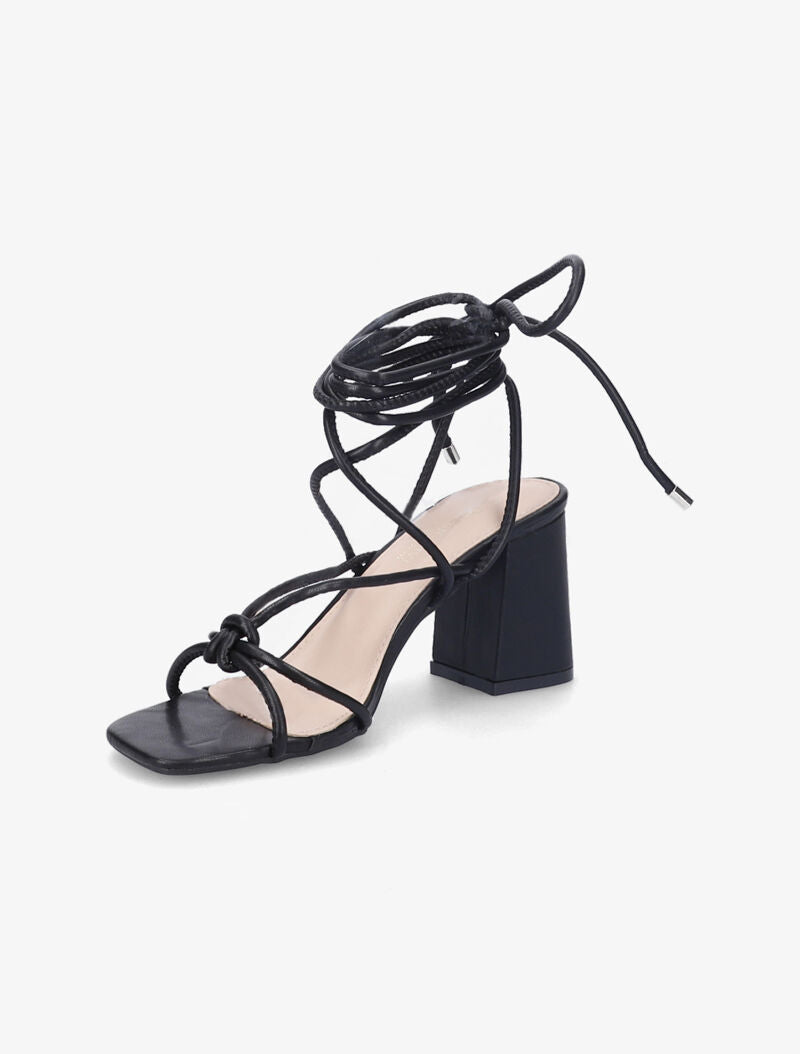 Sandales à nouer à la cheville et à talon - Noir - 3