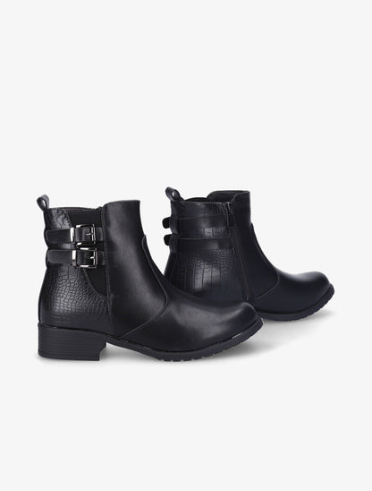 Bottines plates en simili à contrefort effet croco - Noir - 1
