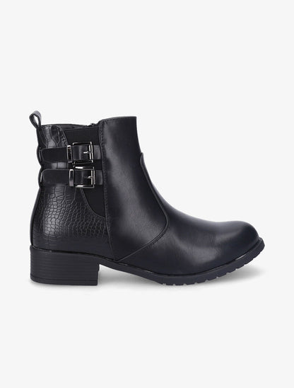 Bottines plates en simili à contrefort effet croco - Noir - 2