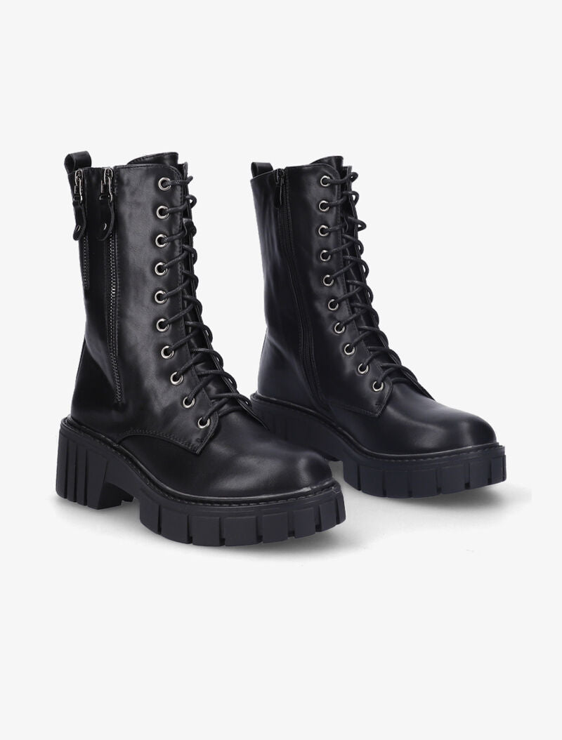 Bottines montantes à double zips décoratifs dorés - Noir - 5