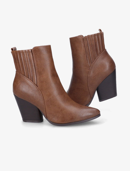 Bottines à talon style santiag - Camel - 1