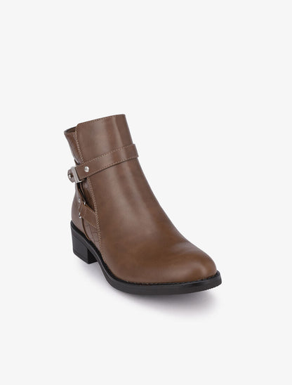 Bottines à détails croco et brides croisées - Marron - 3