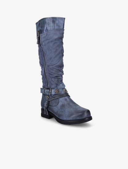 Bottes en simili et suédine effet tressé - Bleu - 3