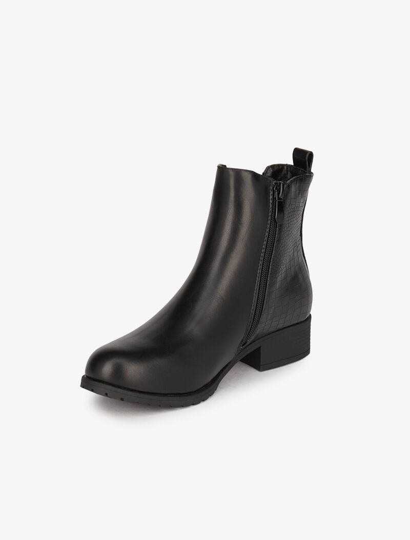 Bottines en simili et effet croco - Noir - 4