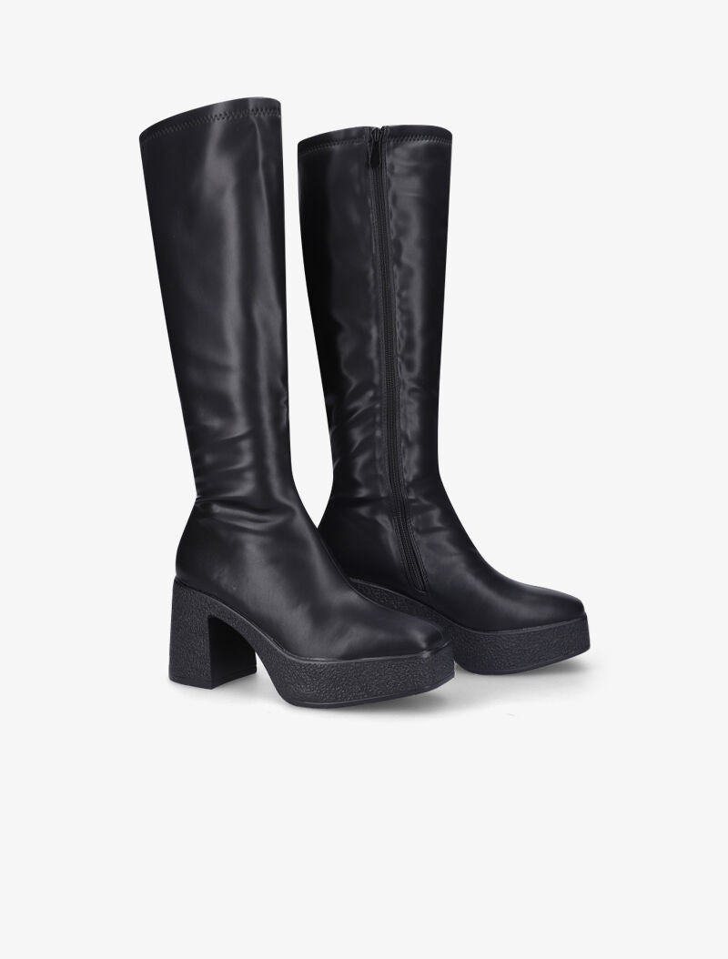 Bottes à plateforme et talon épais à bouts carrés - Noir - 5