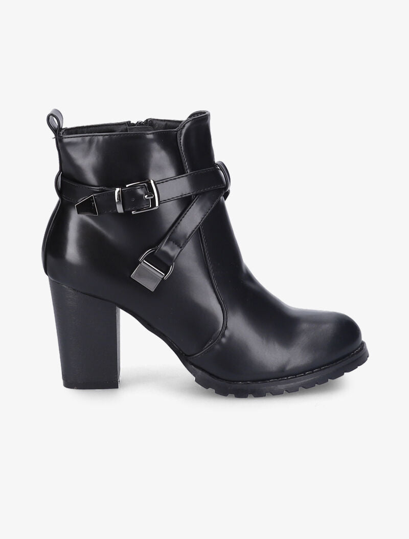 Bottines à talon et brides stylisées - Noir - 2