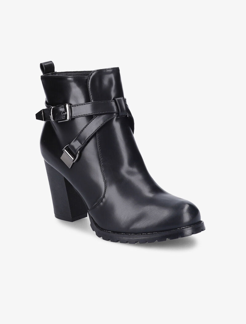 Bottines à talon et brides stylisées - Noir - 3