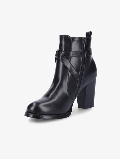 Bottines à talon et brides stylisées - Noir - 4
