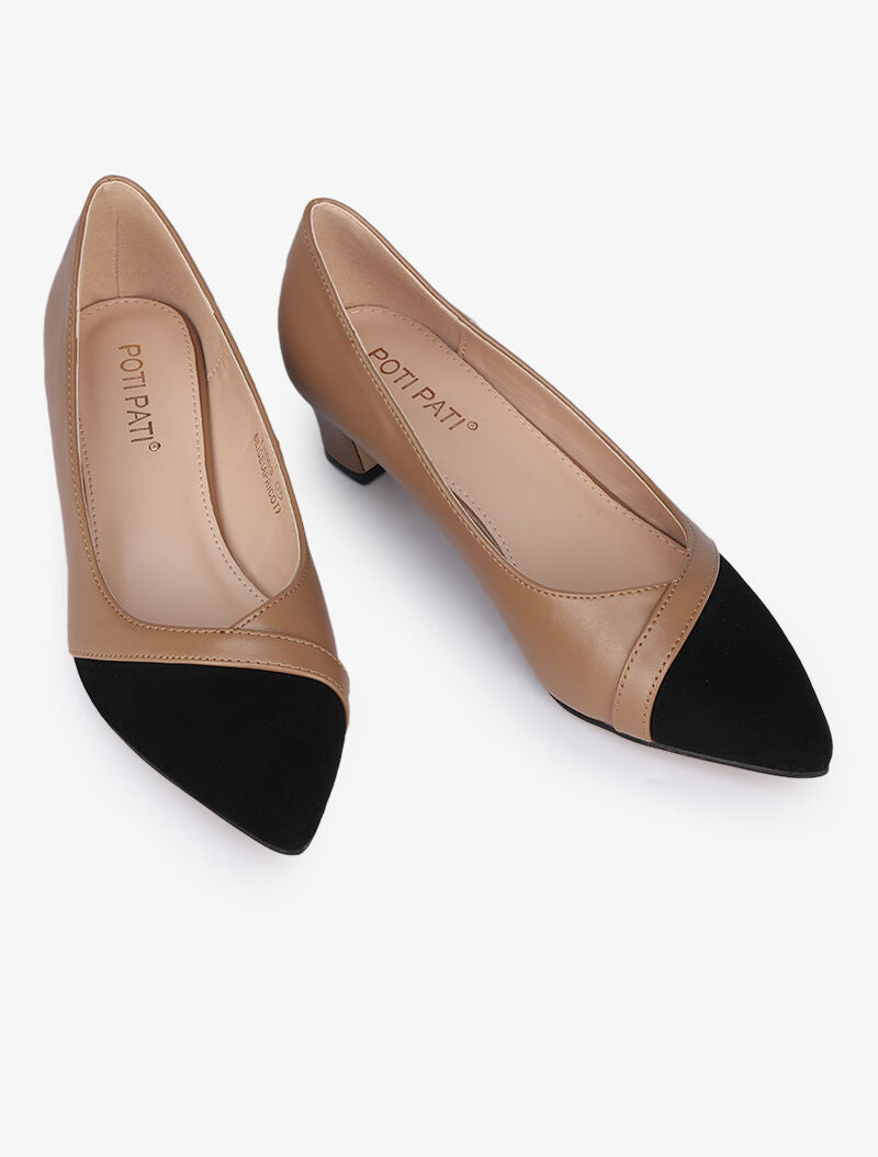 Escarpins color block à petits talons - Taupe - 5